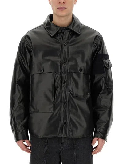 AÏE BLACK SHIRT JACKET WITH GLOSSY FINISH