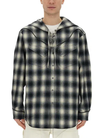 Aïe Hooded Cotton Plaid Shirt In Green