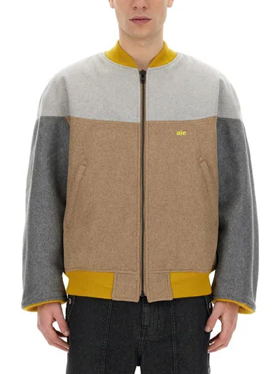 Aïe Color-block Casual Jacket With Bold Back Detail In Brown
