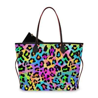 Aier Wholesale Women's Neverfull Bag With Black Zip Wallet In Rainbow Leopard In Multi
