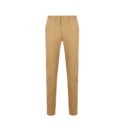 Aigle Cotton And Linen Chino Trousers In Brown