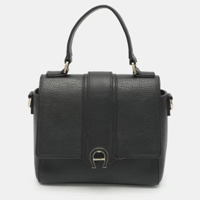 Pre-owned Aigner Anthea Black Leather Top Handle Bag