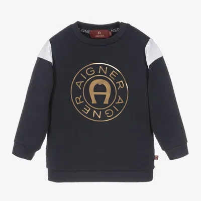 Aigner Baby Boys Navy Blue Cotton Sweatshirt In Black