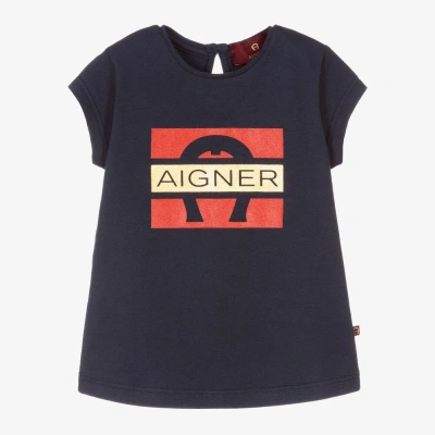 Aigner Baby Girls Blue Cotton Logo T-shirt