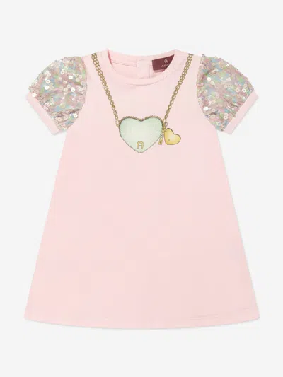 Aigner Babies' Sequin-embellished Cotton Dress In Pink