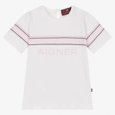 Aigner Baby Girls White & Pink Glitter Logo T-shirt