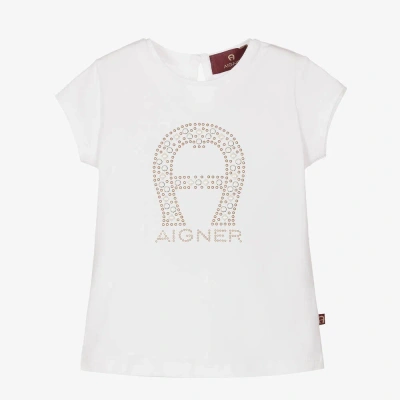 Aigner Baby Girls White Cotton Logo T-shirt