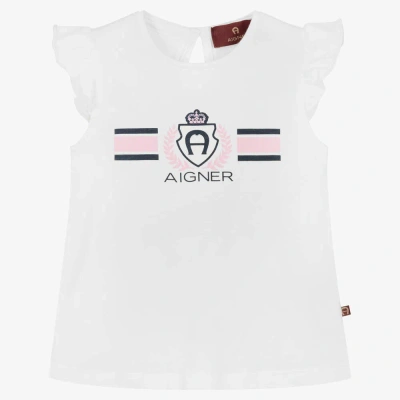 Aigner Baby Girls White Cotton Logo T-shirt