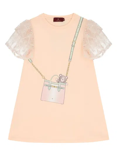 Aigner Kids' Bag-print Dress In 粉色