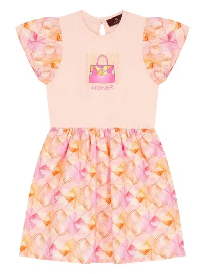 Aigner Kids' Bag-print Dress In 粉色