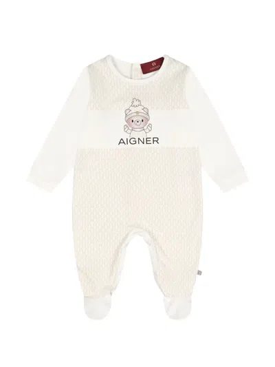 Aigner Bear-motif Logo-print Babygrow In Neutrals