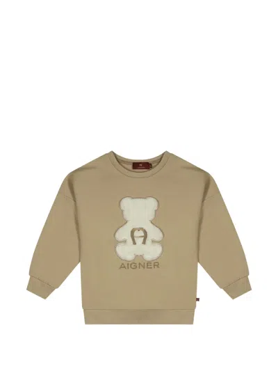 Aigner Kids' Bear-patchwork Logo-embroidered Sweater In 뉴트럴