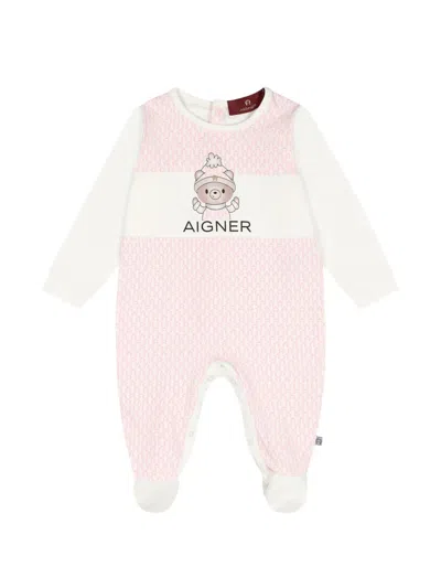 Aigner Bear-print Monogram Babygrow In Pink