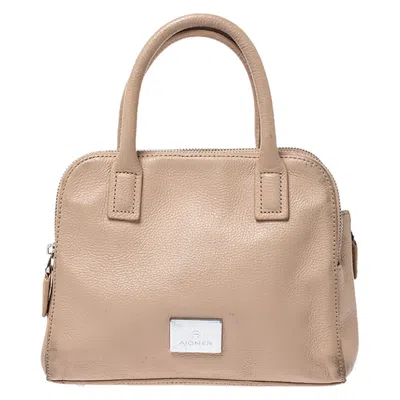 Aigner Beige Leather Double Zip Top Handle Bag In Sand