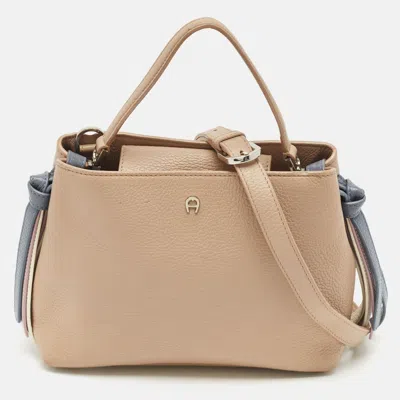 Aigner Beige Leather Top Handle Bag In Multi