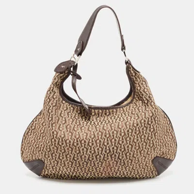 Aigner Beige/brown Signature Canvas And Leather Hobo In Sand