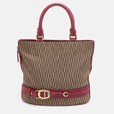 Aigner Beige/pink Signature Canvas And Leather Tote In Sand
