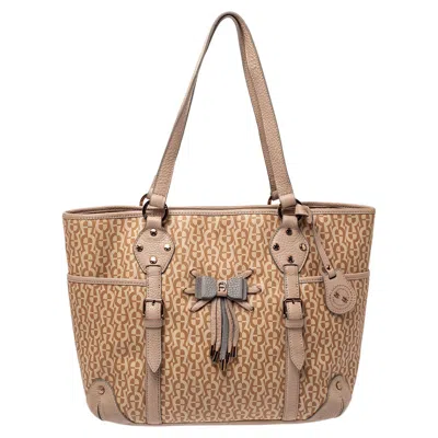 Aigner Beige/pink Signature Coated Canvas And Leather Bow Tote In Sand