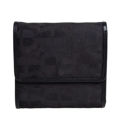 Aigner Black Canvas And Leather Trim Trifold Wallet