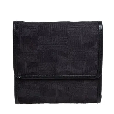 Aigner Black Canvas And Leather Trim Trifold Wallet