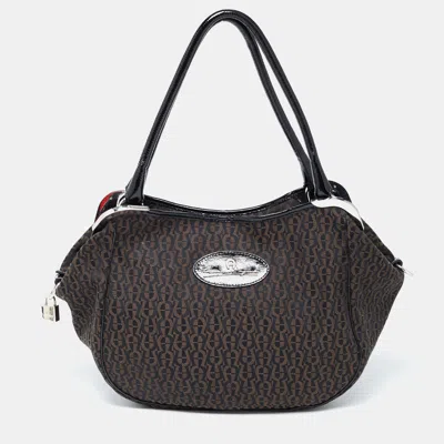 Aigner Black Canvas And Patent Leather Hobos In Brown