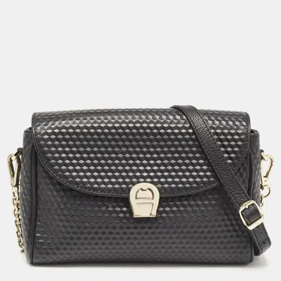 Pre-owned Aigner Black Embossed Leather Genoveva Crossbody Bag