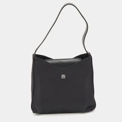 Aigner Black Leather And Nylon Flap Hobo In Pink