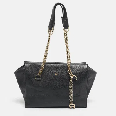 Pre-owned Aigner Black Leather Charm Chain Tote