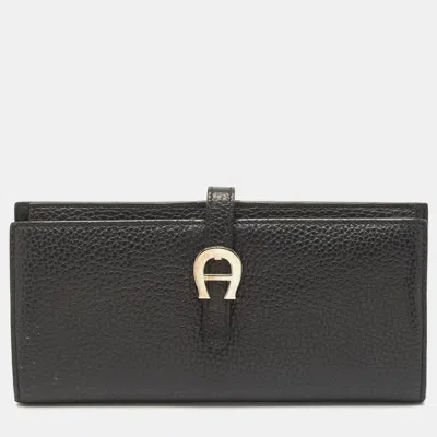 Pre-owned Aigner Black Leather Cybill Banknote Continental Wallet