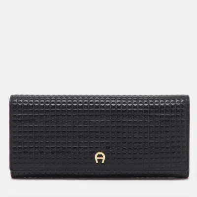 Aigner Black Leather Flap Continental Wallet