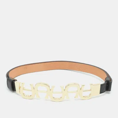 Pre-owned Aigner Black Leather Logo Belt 100cm