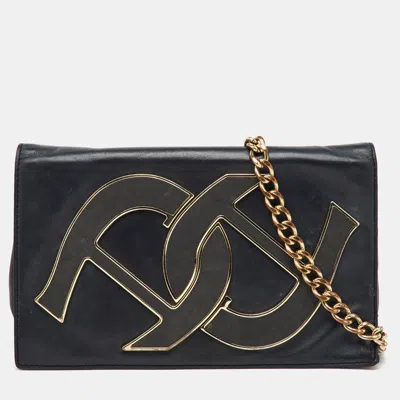 Pre-owned Aigner Black Leather Logo Flap Chain Shoulder Bag