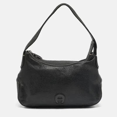 Pre-owned Aigner Black Leather Logo Shoulder Bag