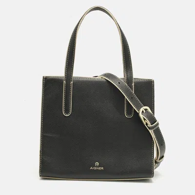 Pre-owned Aigner Black Leather Philippa Shopper Tote