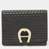Aigner Black Leather Trifold Wallet In Black