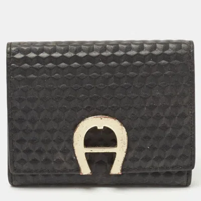 Aigner Black Leather Trifold Wallet In Grey