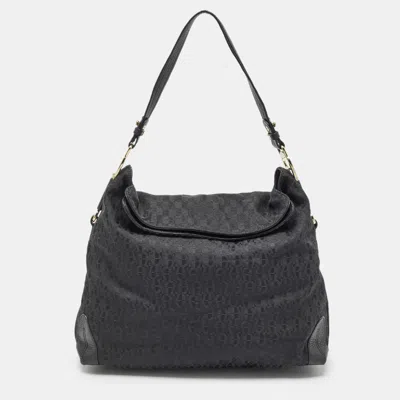 Aigner Black Monogram Canvas And Leather Logo Handle Hobo