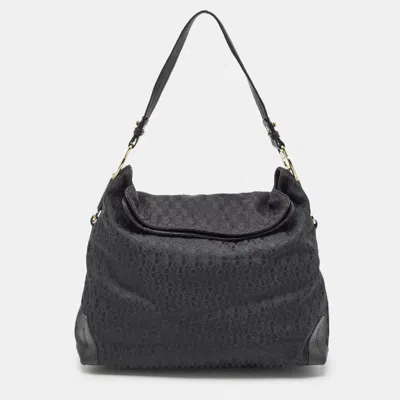 Pre-owned Aigner Black Monogram Canvas And Leather Logo Handle Hobo