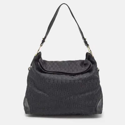 Aigner Black Monogram Canvas And Leather Logo Handle Hobo In Gray