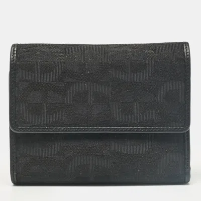 Aigner Black Monogram Fabric And Leather Trifold Wallet