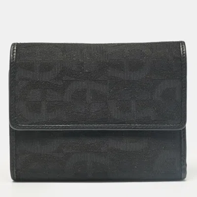 Pre-owned Aigner Black Monogram Fabric And Leather Trifold Wallet