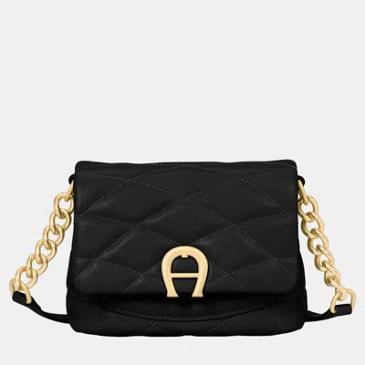 Pre-owned Aigner Black Shaking Gold Maggie Crossbody Bag Black