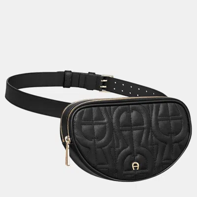 Pre-owned Aigner Black Shiny Light Gold Metal Diadora Black Belt Bag S