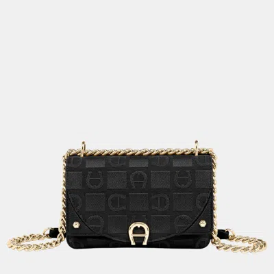 Pre-owned Aigner Black Shiny Light Gold Metal Griffata Mini Bag Black