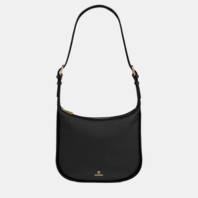 Pre-owned Aigner Black Shiny Light Gold Metal Ivy Hobo Bag Black