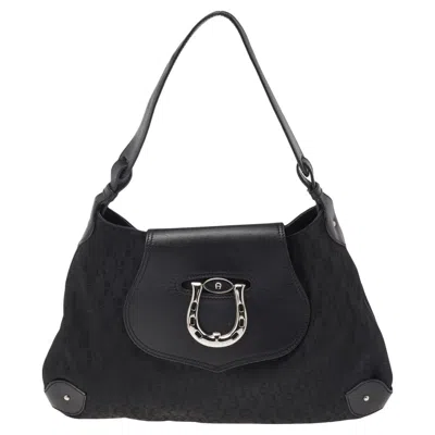 Aigner Black Signature Canvas And Leather Hobo