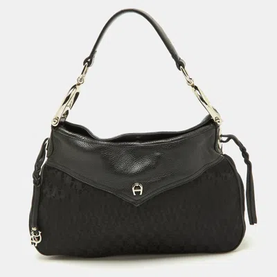 Aigner Black Signature Canvas And Leather Hobo