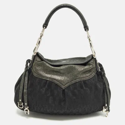 Aigner Black/green Jacquard Canvas And Iridescent Leather Shoulder Bag