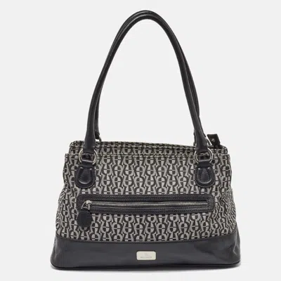 Pre-owned Aigner Black/white Signature Canvas And Leather Logo Tote