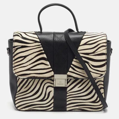 Aigner Black/white Zebra Print Calf Hair And Leather Top Handle Bag